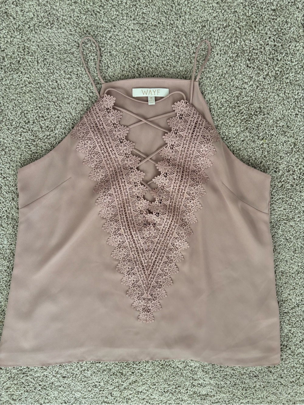Wayf Mauve Lace-Trim Crisscross Halter Cami